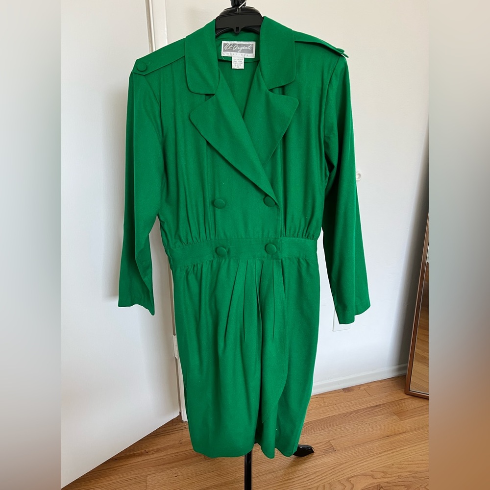 Vintage Pat Argenti Green Long Sleeve Double Breasted Button Dress